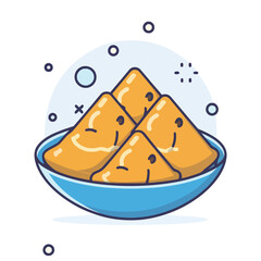Samosa food in dish icon illustration