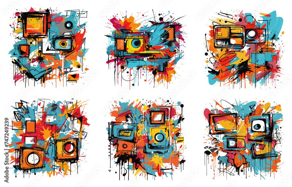 Canvas Prints abstract compositions in grunge style, vector set. color illustrations with geometric shapes, splash