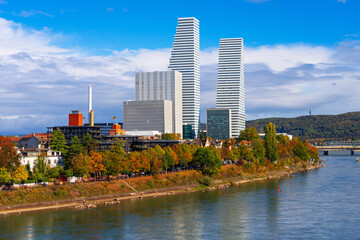 Basel, Switzerland Office Buildings on the Rhine - obrazy, fototapety, plakaty