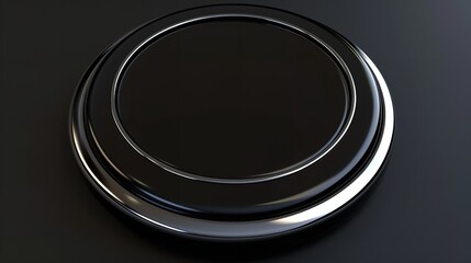 A Round Black and Silver Button with a Black Background