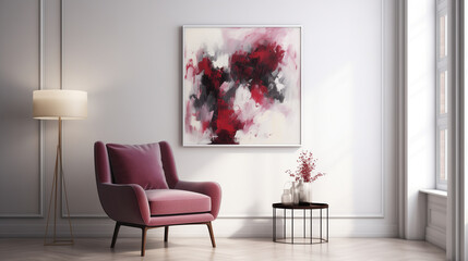 Contemporary Living Space with Dramatic Red Abstract Canvas Art and Comfortable Lounge Chair