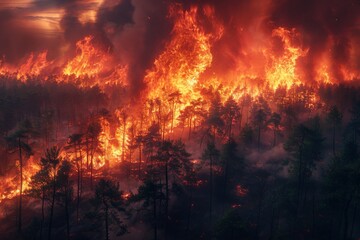 Enormous Forest Engulfed in Raging Fire - obrazy, fototapety, plakaty