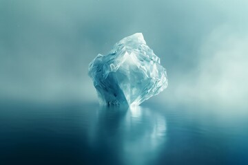 Obraz premium Iceberg in Misty Blue Sea with Subtle Sunlight. Arctic Majesty. Iceberg in mist.