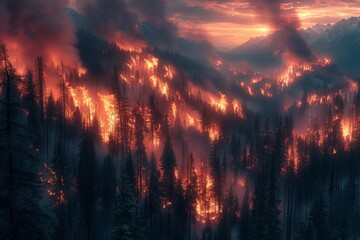 Forest Engulfed in Raging Fire - obrazy, fototapety, plakaty