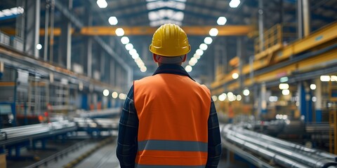 industrial safety with a man in a protective vest conducting a factory visit