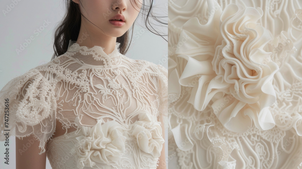 Poster a delicate and romantic look featuring a 3d printed top with intricate details crafted from a materi