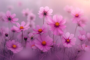 Pink Flowers Scattered in Grass