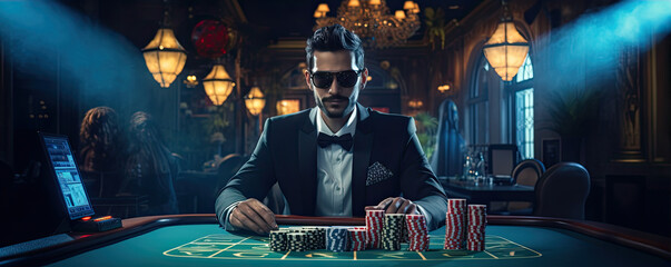 Obraz premium Croupier plays or gambling hazard club in casino