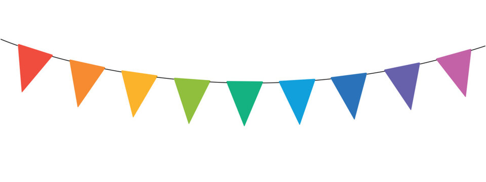 carnival garland, birthday party decoration, string of flags, banner background, colorful pennants, vector illustration
