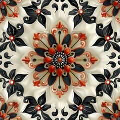 pattern minimal watercolor illustration of a mosaic, on a white background, dark red and black, ai generated