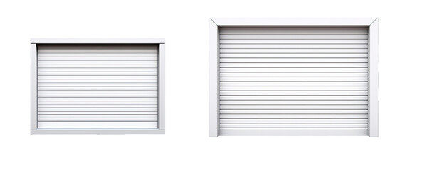 Sample of White garage Roller Shutters. Protect System for garage and shop. . isolated on transparent background . PNG, cutout, or clipping path.	

