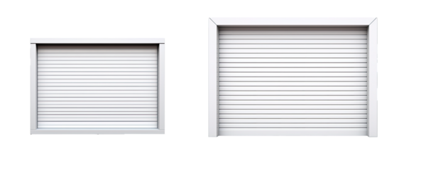 Sample of White garage Roller Shutters. Protect System for garage and shop. . isolated on transparent background . PNG, cutout, or clipping path.	

