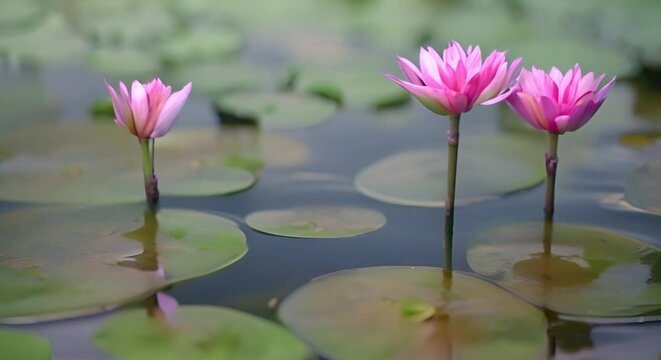 beautiful pink lotus flower with green leaves