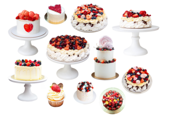 Pavlova cake with whipped cream cheese, chocolate sauce and fresh berries on grey background. Beautiful cake for the Birthday party