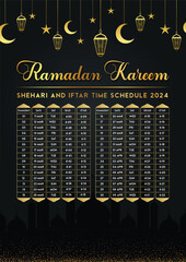 Ramadan calendar  Design with Iftar and Sehri  time schedule table Premium Vector