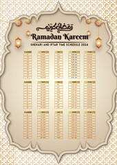 Ramadan sehri & iftar timetable calendar template.