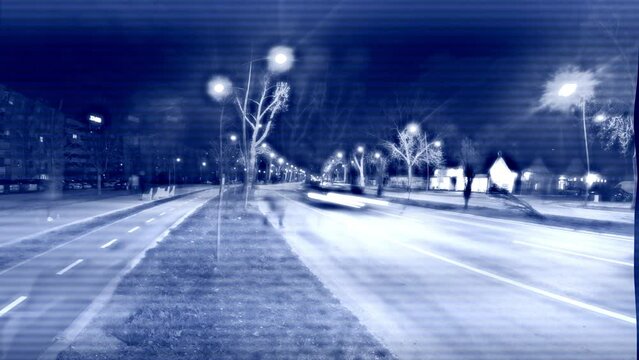 Traffic surveillance camera footage with glitch effect