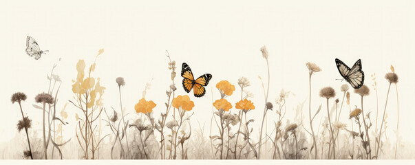 butterflies flying with wild flowers image. butterflies on meadow