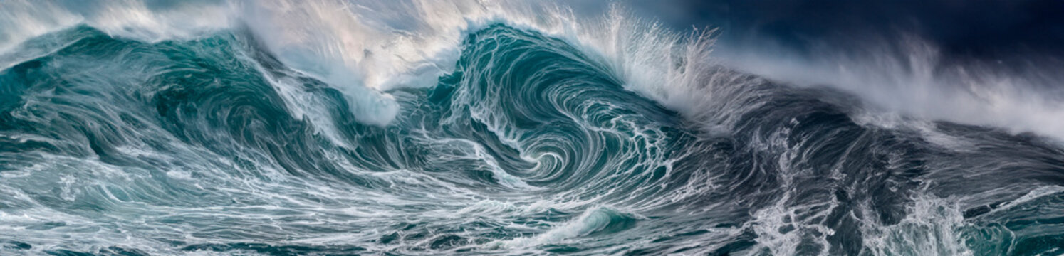 water flowing into the water, Blue ocean wave breaking on the shore. 3D Rendering.