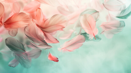 Soft Whispers: A Dance of Coral and Mint Feathers