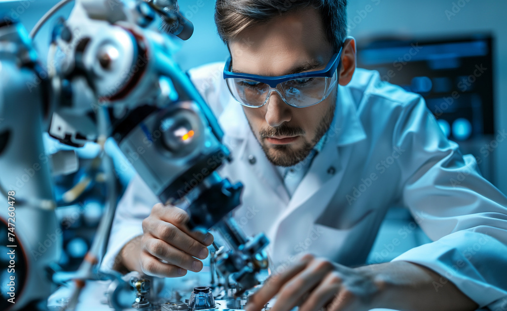 Aufkleber precision in progress: engineer leading advanced robotic arm assembly in high-tech development labor