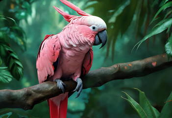 Pink cockatoo parrot on a branch in the jungle