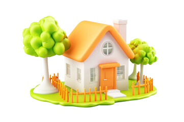 House, toy home on a white background, representing a small wooden residential building, ideal for real estate or construction businesses. with clipping path