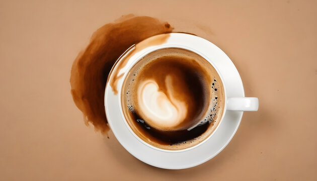 Beautiful coffee stain wide texture background with a coffee cup