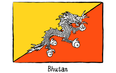 Analog hand-drawn world flag, Bhutan