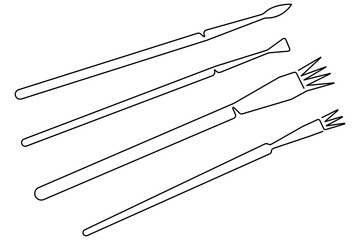 Art day continuous one line art drawing of painting brush icon set outline vector