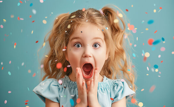 Confetti Cascade of Joy: Little Girl's Winning Surprise