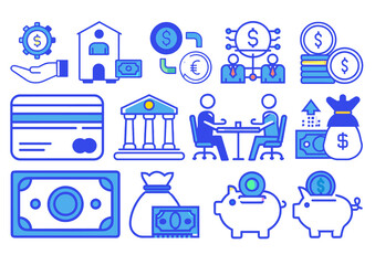 Set of money and banking icons. Outline icons with editable stroke collection.