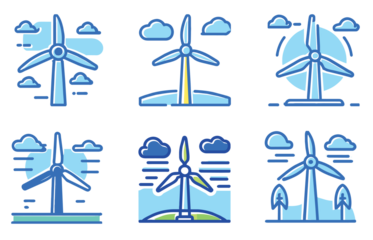 Set of wind power icons. Outline icons with editable stroke collection.