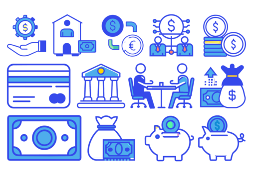 Set of money and banking icons. Outline icons with editable stroke collection.