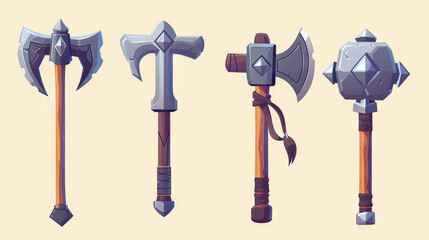 Club, Knobkerrie, and Cudgel. Fantasy Weapons. Multiple Vector Icon Illustration. Icon Concept Isolated Premium Vector. 