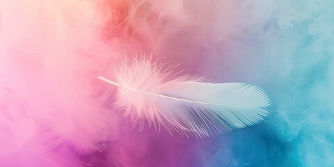 A soft and delicate composition of white feathers on a pastel background, evoking a sense of purity and elegance.