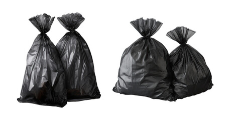 garbage bags isolated on white background. Collage of garbage bags., isolated on a transparent background. PNG, cutout, or clipping path.	

