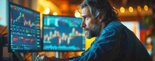 Businessman using laptop for analyzing data stock market