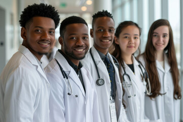 Portrait of happy multiracial medical students