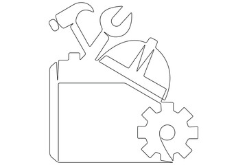 Labour day continuous one line art drawing repair use tool icon service center symbol 
