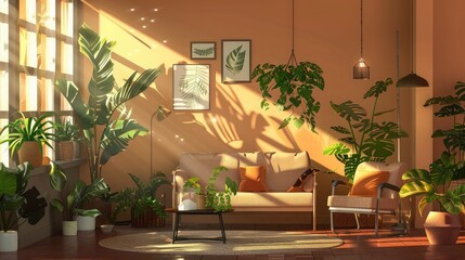 Different beautiful indoor plants in room. House decoration