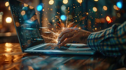 man using laptop for searching of technology smart open AI or artificial intelligence using an artificial intelligence chatbot developed.
