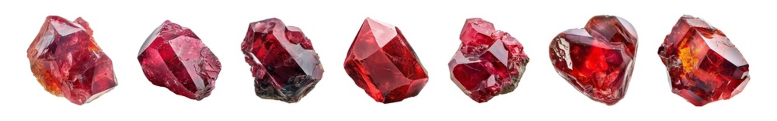 Collection of red gem stones isolated on a transparent background, PNG