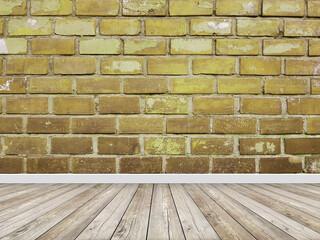 Brick wall interior background with a wooden floor