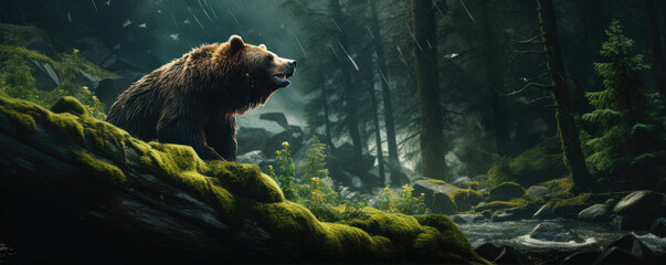 Grizzly bear in natural habitat. - obrazy, fototapety, plakaty