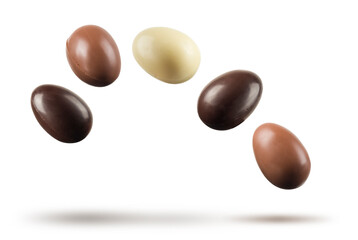 Chocolate easter eggs isolated on white background.