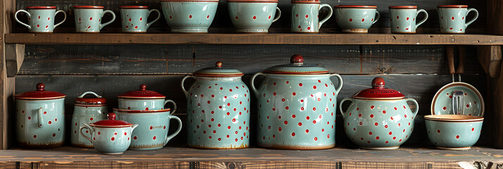 A collection of vintage-inspired kitchenware and utensils, evoking nostalgia and charm in home decor. 