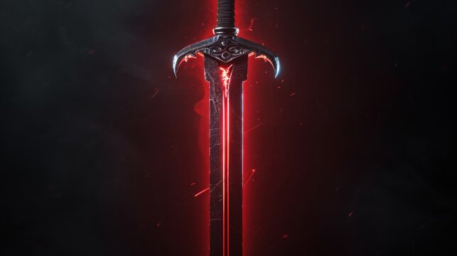 Samurai sword with red light on black background