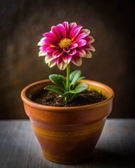 a flower grows in a pot