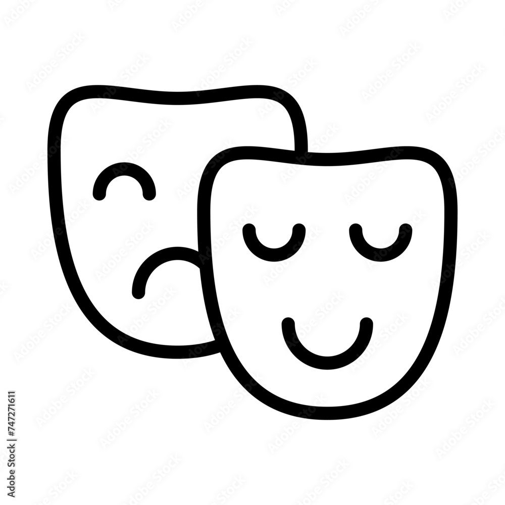 Poster theater masks outline vector icon isolated on white background. theater masks line icon for web, mob